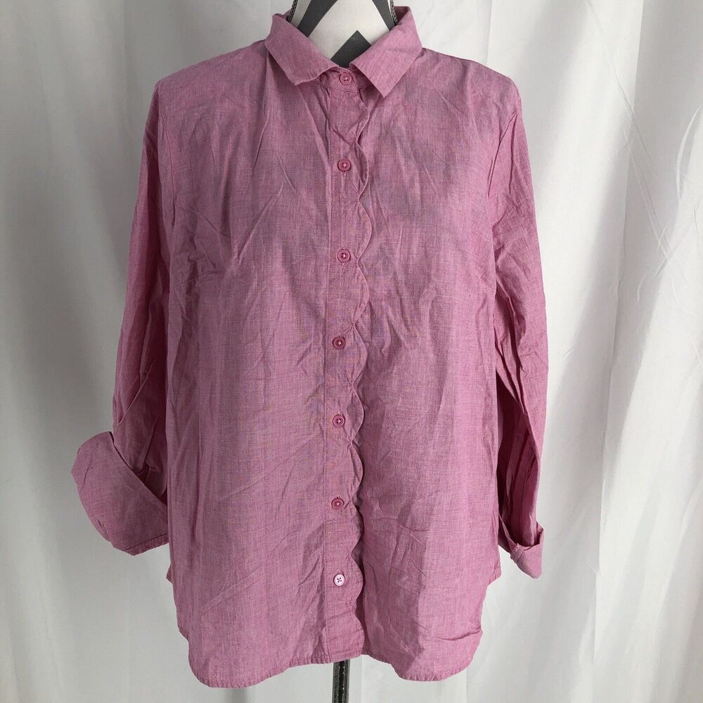 Woman’s Kim Rogers XL Reddish Pink Button Blouse With Roll Tab Sleeves
